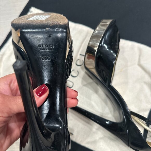 Gucci Black Patent Leather Gold Platform Pumps EU IT 36 / US 6 - Picture 5 of 7
